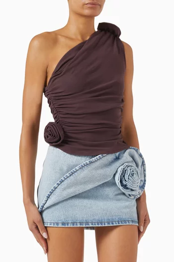 One-shoulder Floral-appliqué Top
