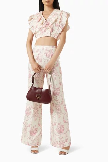 بلوزة سيدني قصيرة مزينة بزهور فيسكوز وكتان