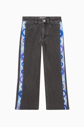 بنطال جينز بقصة ساق مستقيمة ونقشة تجريدية قطن