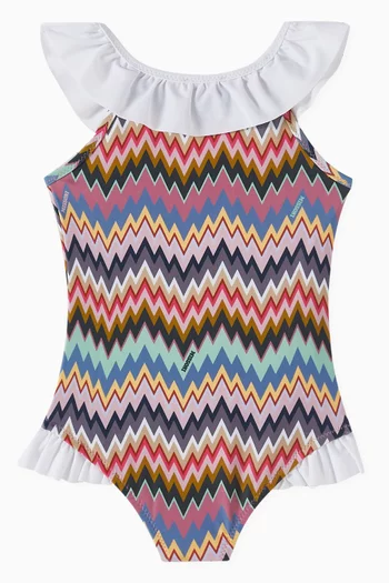 Ruffle & Printed One-piece Swimsuit