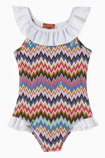 Ruffle & Printed One-piece Swimsuit