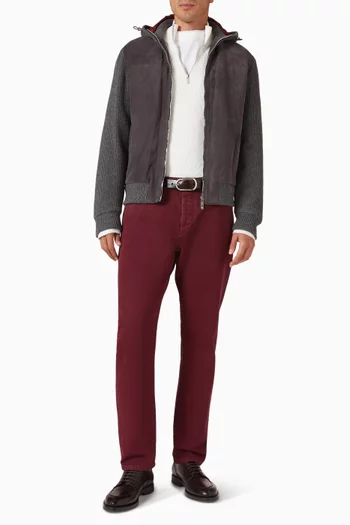 Zip-up Bomber Jacket in Suede