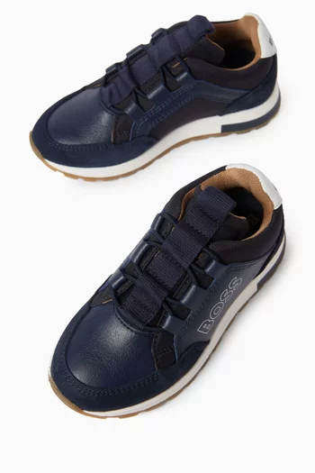 JB SNEAKER IN MIX MATERIAL TEXTILE AND COW SUEDE LEATHER. BRANDED PRINT ON OUTER SIDE AND AT BACK. CLOSURE BY ELASTIC LACE.:Navy:26|218558182