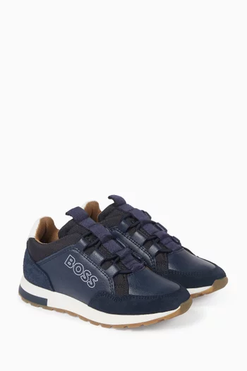 JB SNEAKER IN MIX MATERIAL TEXTILE AND COW SUEDE LEATHER. BRANDED PRINT ON OUTER SIDE AND AT BACK. CLOSURE BY ELASTIC LACE.:Navy:26|218558182
