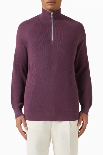 Half-zip Sweater in Cotton Rib-knit