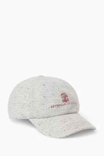 Flecked Chevron Baseball Cap in Wool & Cashmere