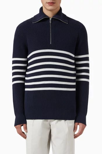 Half English Rib Striped Sweater in Cotton Knit