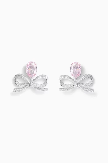 Crystal Bow Earrings in Silver-plated Brass