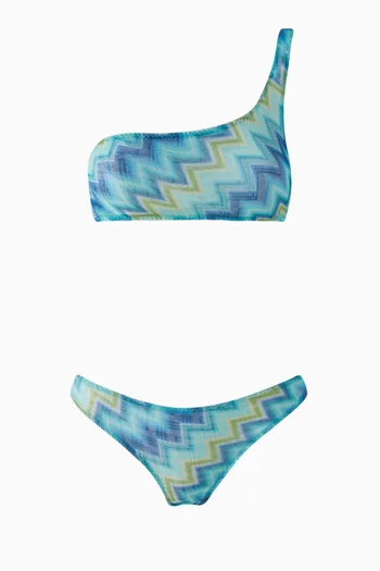 Zigzag One-shoulder Bikini Set in Knit