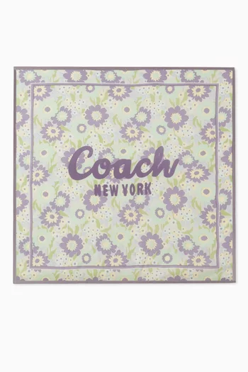 وشاح بقصة مربعة مزينة بنقشة زهور وأوراق الغار حرير