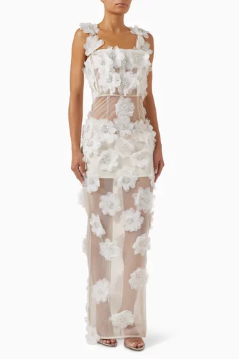 Rosalie Floral-appliqué Dress in Tulle