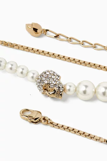 Skull Pearl Necklace in Gold-tone Brass