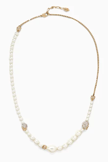 Skull Pearl Necklace in Gold-tone Brass