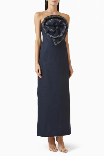 Tactos Embroidered Maxi Dress in Linen