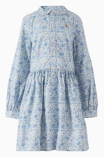 Floral-print Flared Shirt Dress