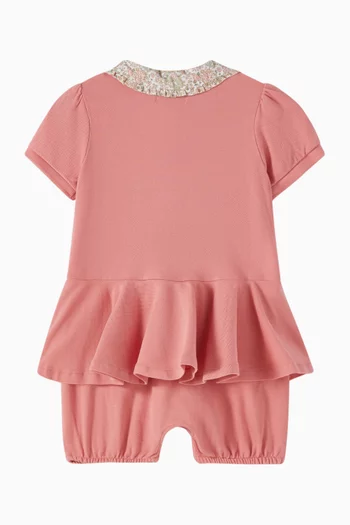 Collared Peplum Playsuit in Cotton-piqué