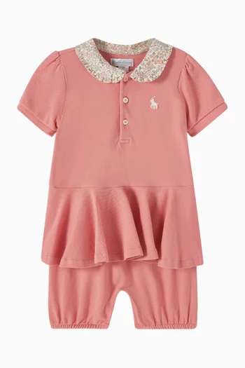 Collared Peplum Playsuit in Cotton-piqué
