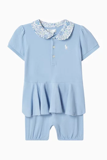 Collared Peplum Playsuit in Cotton-piqué