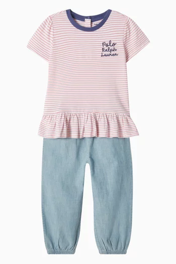 Logo Stripe Peplum Top in Cotton