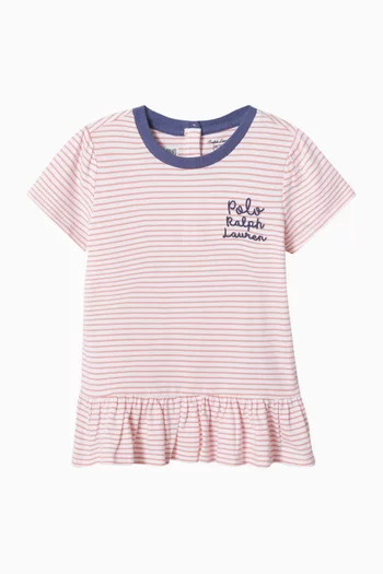 Logo Stripe Peplum Top in Cotton