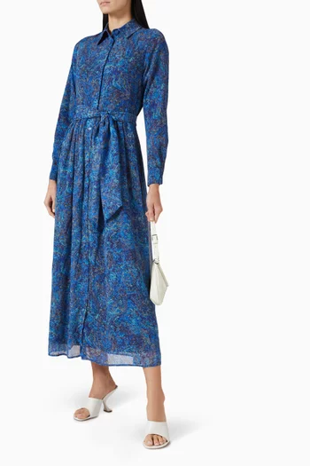 Brush Pattern Belted Midi Dress in Chiffon