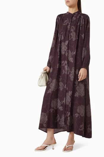 Patterned Shirt Midi Dress in Rayon-blend