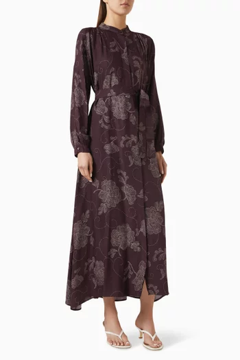 Patterned Shirt Midi Dress in Rayon-blend