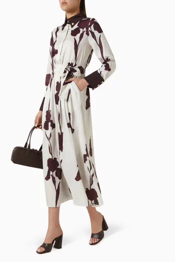 Lily Patterned Belted Midi Dress in Twill