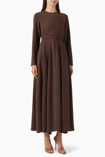 Aliza Belted Maxi Dress in Crepe