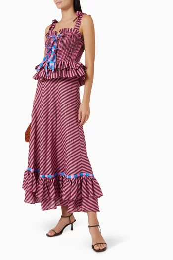 فستان صوفيا بنقشة مخططة مزيج كتان