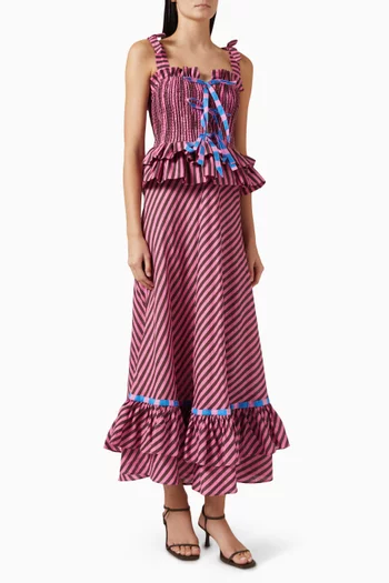 فستان صوفيا بنقشة مخططة مزيج كتان