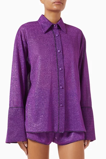 Glazed Lumière Sleeves Shirt in Stretch Lurex
