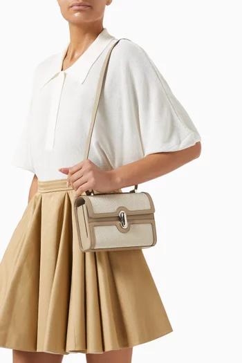 Symmetry 19 Crossbody Bag in Herringbone Linen & Calf Leather