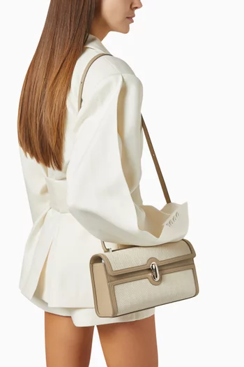 Symmetry 26 Crossbody Bag in Herringbone Linen & Calf Leather