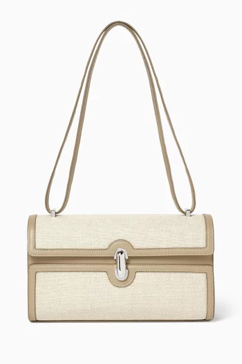 Symmetry 26 Crossbody Bag in Herringbone Linen & Calf Leather