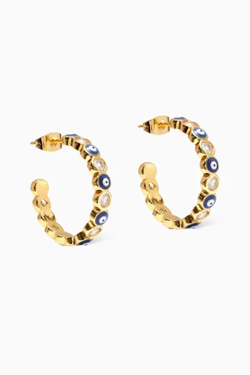 Serena Evil Eye Hoop Earrings in 18kt Gold-plated Brass