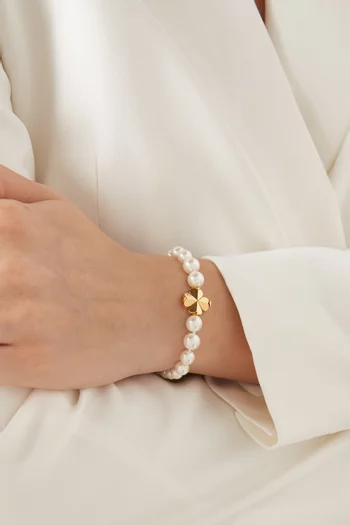 Spade Flower Pearl Bracelet in Gold-tone Brass