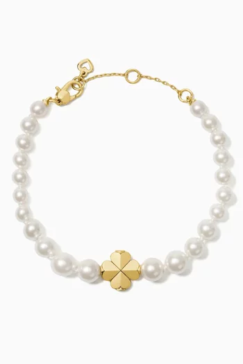 Spade Flower Pearl Bracelet in Gold-tone Brass
