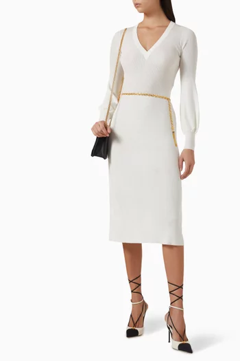 فستان بحزام نسيج مضلع