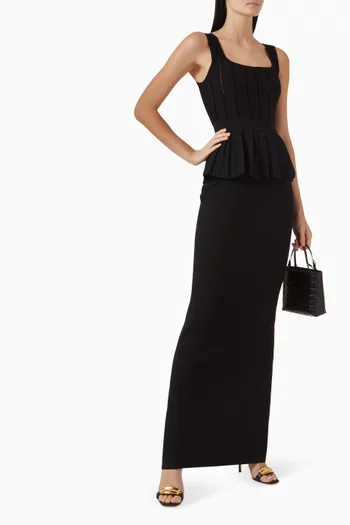 فستان بحزام وحافة بتصميم جرس نسيج فيسكوز