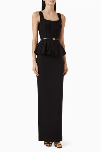 فستان بحزام وحافة بتصميم جرس نسيج فيسكوز