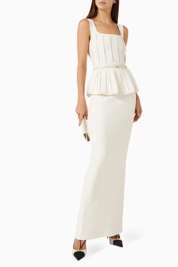 فستان بحزام وحافة بتصميم جرس نسيج فيسكوز