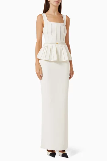 فستان بحزام وحافة بتصميم جرس نسيج فيسكوز