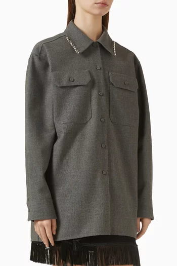 Beaded-trim Shirt in Wool-canvas