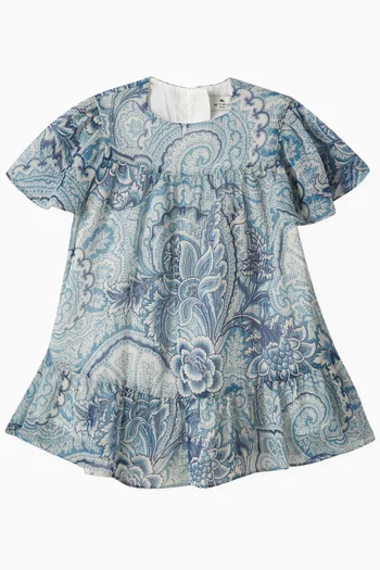 Paisley Print Ruffle Dress in Cotton