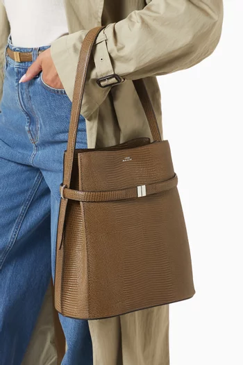 Belted Bucket Bag in Lizard-embossed Leather