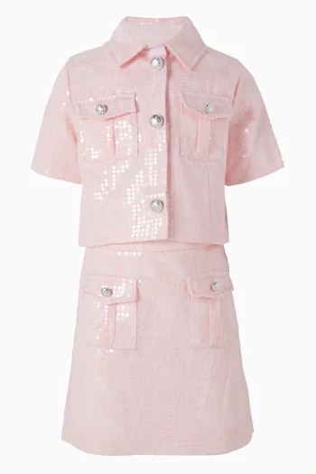 قميص مطرز بالترتر بأكمام قصيرة