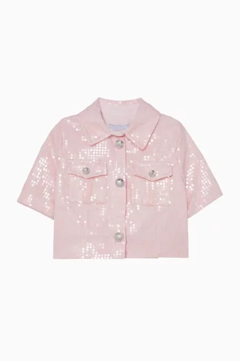 قميص مطرز بالترتر بأكمام قصيرة