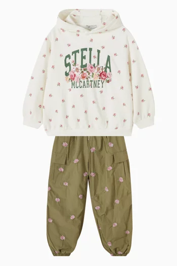 كنزة بغطاء رأس بشعار الماركة وورود قطن