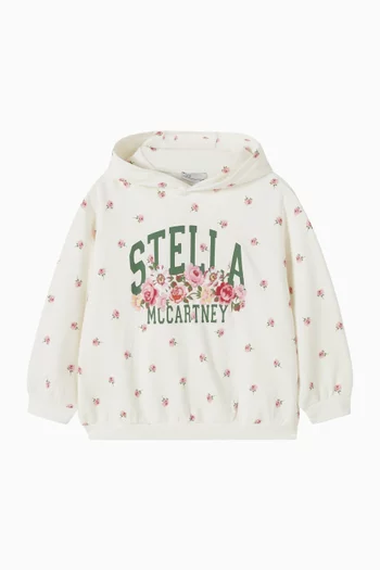 كنزة بغطاء رأس بشعار الماركة وورود قطن